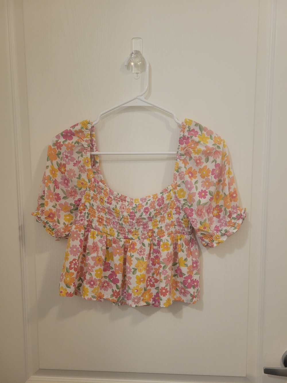 Floral Smocked Crop Top in Pink & Yellow